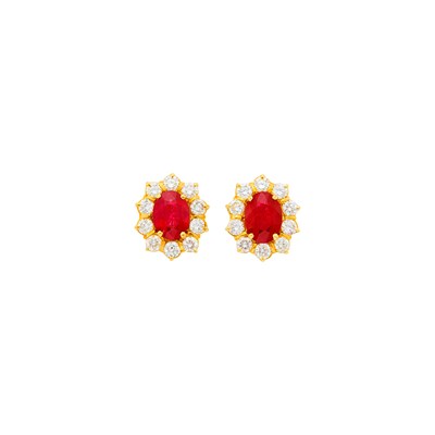 Lot 175 - Pair of Gold, Ruby and Diamond Earrings