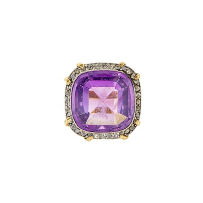 Lot 1082 - Gold, Platinum, Amethyst and Diamond Ring