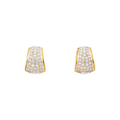 Lot 2353 - Pair of Two-Color Gold and Diamond Huggie Earrings