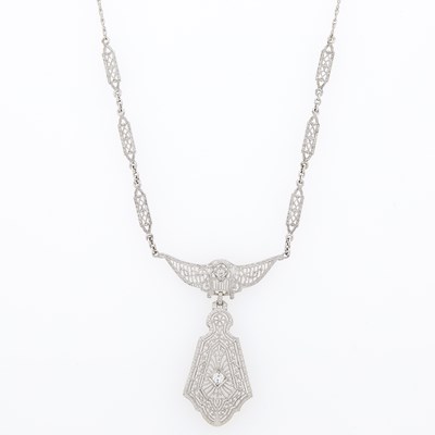 Lot 2251 - White Gold and Diamond Pendant-Necklace