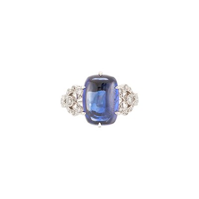 Lot 2301 - White Gold, Cabochon Sapphire and Diamond Ring