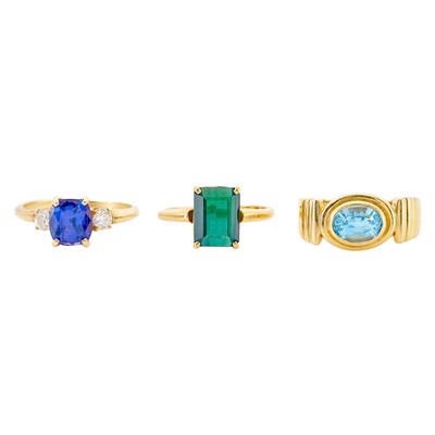 Lot 1251 - Three Gold and Gem-Set Rings