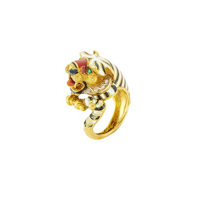 Lot 2416 - Gold and Enamel Tiger Ring