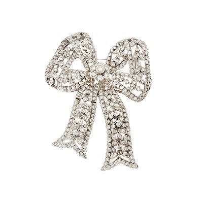 Lot 2269 - White Gold and Diamond Bow Brooch