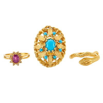 Lot 1252 - Three Gold and Gem-Set Rings