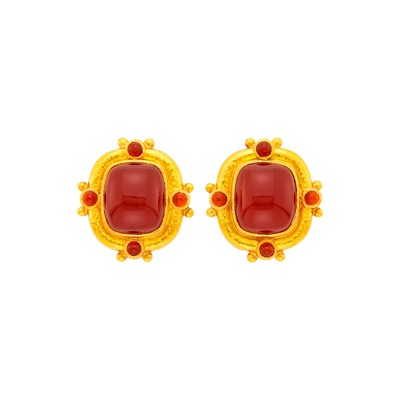 Lot 118 - Elizabeth Locke Pair of Hammered Gold and Carnelian Earclips