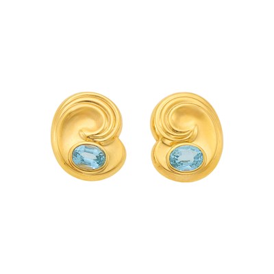 Lot 1223 - Pair of Gold and Blue Topaz Earrings