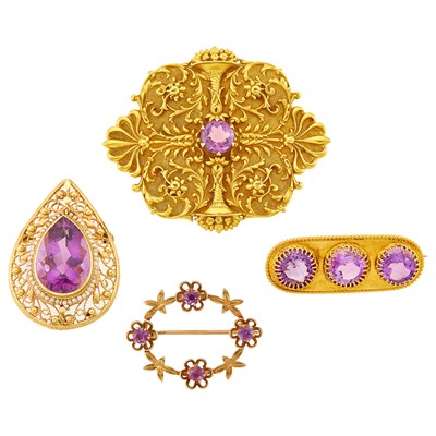 Lot 2191 - Four Gold and Low Karat Gold Brooches