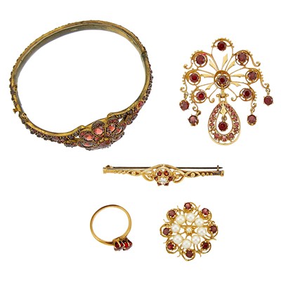 Lot 1175 - Group of Gold, Low Karat Gold, Metal, Garnet, Pearl, Ruby and Bohemian Jewelry