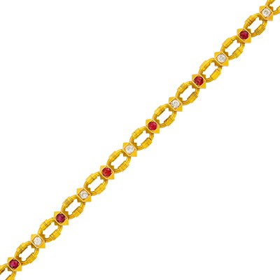 Lot 173 - Gold, Ruby and Diamond Link Bracelet