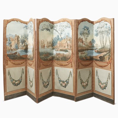 Lot 331 - French Provincial Painted Canvas Screen