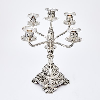 Lot 132 - Pair of Tiffany & Co. Silver Plated Five-Light Candelabra