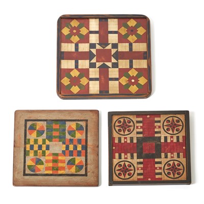 Lot 489 - Three Painted Wood Parcheesi Boards