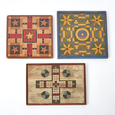 Lot 490 - Three Painted Wood Parcheesi Boards