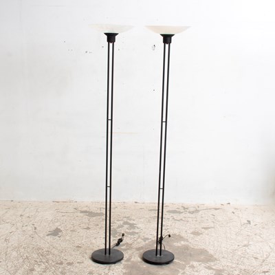 Lot 363 - Pair of Black Metal and Glass Floor Lamps