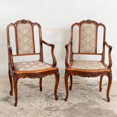 Lot 217 - Pair of Regence Style Upholstered Walnut Fauteuils