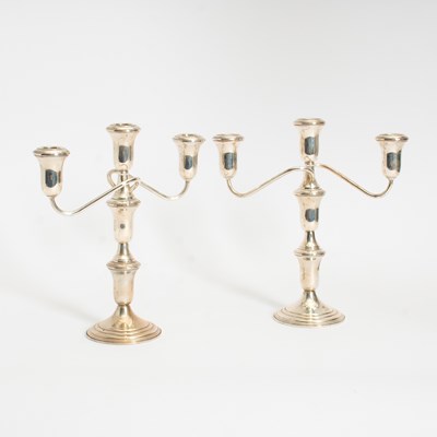 Lot 289 - Pair of American Sterling Silver Three-Light Candelabra