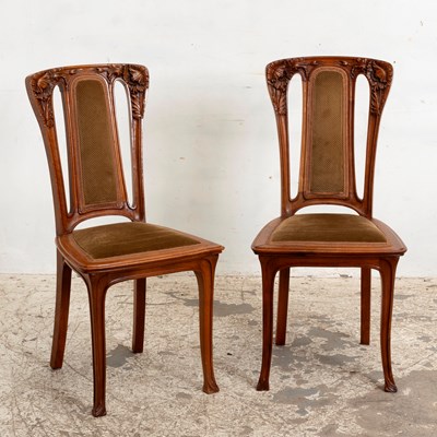 Lot 264 - Pair of Art Nouveau Carved Walnut Side Chairs