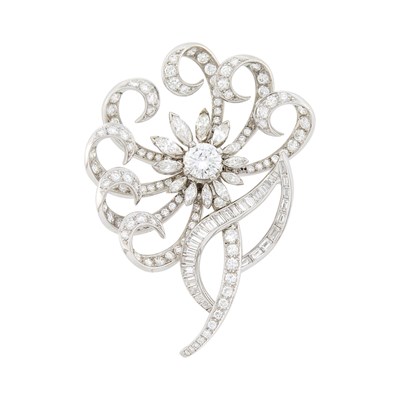 Lot 147 - Platinum and Diamond Flower Pendant-Brooch