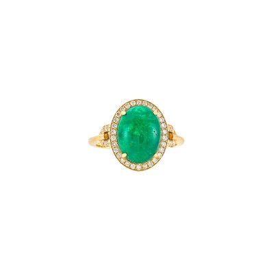 Lot 1231 - Gold, Cabochon Emerald and Diamond Ring