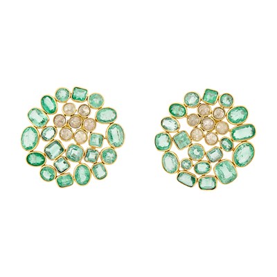 Lot 2338 - Pair of Gold, Emerald and Diamond Earrings