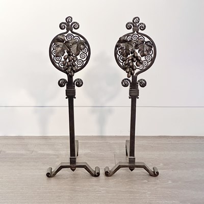 Lot 1065 - Pair of Edgar Brandt Wrought Iron Andirons