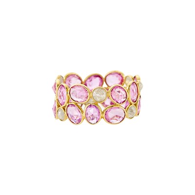 Lot 2396 - Gold, Pink Sapphire and Diamond Band Ring