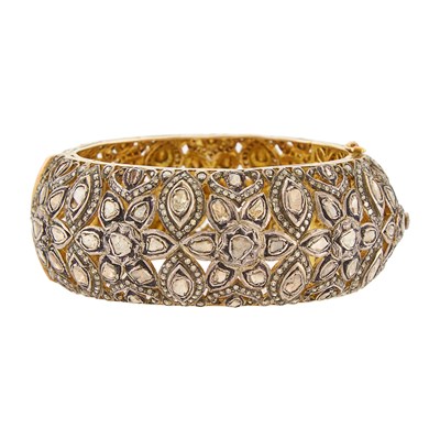 Lot 2307 - Wide Silver-Gilt and Diamond Bangle Bracelet