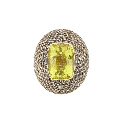 Lot 2308 - Oversized Silver-Gilt, Yellow Quartz and Diamond Dome Ring