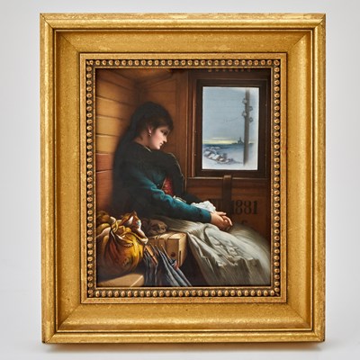 Lot 580 - KPM Painted Porcelain Plaque of a Female Traveler