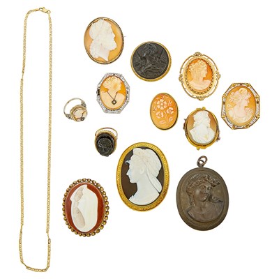 Lot 1202 - Group of Gold, Gilt Metal and Cameo Jewelry