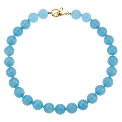 Lot 1032 - Valentin Magro Aquamarine Bead Necklace with Gold Toggle Clasp