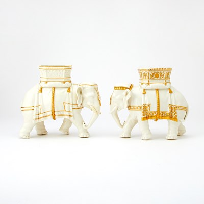 Lot 200 - Pair of Royal Worcester Porcelain Elephant-Form Vases