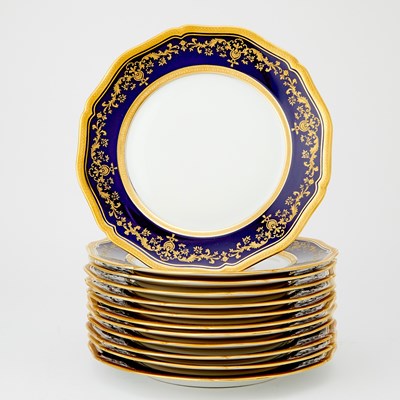 Lot 187 - Twelve Limoges Unic Porcelain Cobalt-Blue Ground Gilt-Decorated Dinner Plates