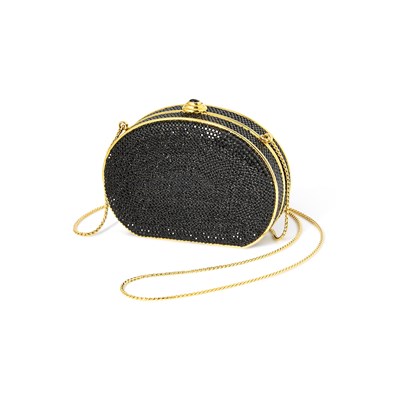 Lot 136 - Judith Leiber Gilt-Metal and Black Rhinestone Clutch