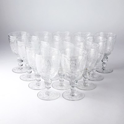 Lot 213 - Set of Fourteen Webb Wheel-Engraved Glass Goblets