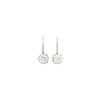 Lot 1148 - Pair of Platinum and Diamond Pendant-Earrings