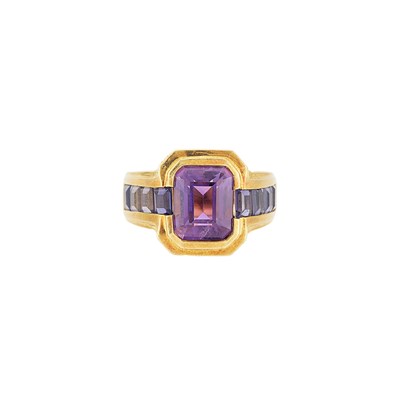 Lot 1226 - Gold, Amethyst and Sapphire Ring