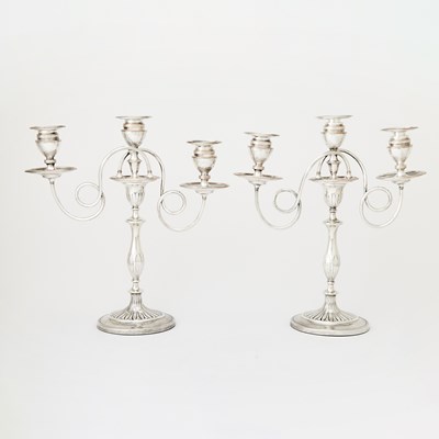 Lot 319 - Pair of George III Sterling Silver Candlesticks with Silver Plated Branches