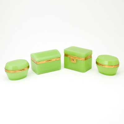 Lot 73 - Group of Four Continental Gilt-Metal Mounted Green Opaline Glass Boxes