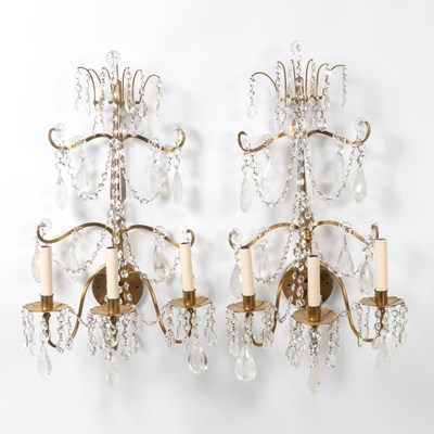 Lot 266 - Pair of French Bronze and Rock Crystal Three-Light Wall Sconces