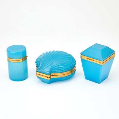 Lot 72 - Group of Three Continental Blue Opaline Glass Trinket Boxes