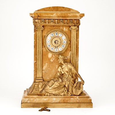 Lot 64 - French Gilt-Bronze Mounted Sienna Marble Mantel Clock