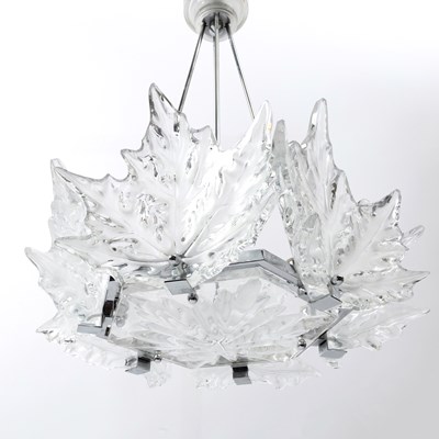 Lot 431 - Lalique Molded Glass and Chromed Metal "Champs Elysées" Six-Light Chandelier