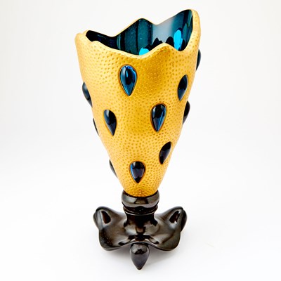 Lot 441 - André Dubreuil for Daum Patinated Bronze and Blown Glass Lacrima Vase