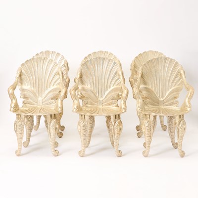 Lot 429 - Set of Six Venetian Style Giltwood Grotto Chairs