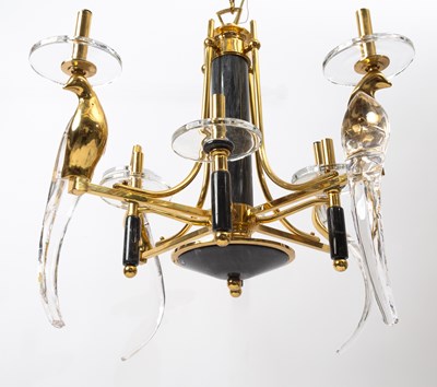 Lot 385 - Nulco Hollywood Regency Style Glass, Brass and Marble "Bird-of-Paradise" Eight-Light Chandelier