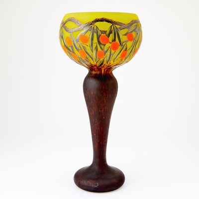 Lot 254 - Schneider Art Deco Acid-Etched and Enameled Blown Cameo Glass Vase