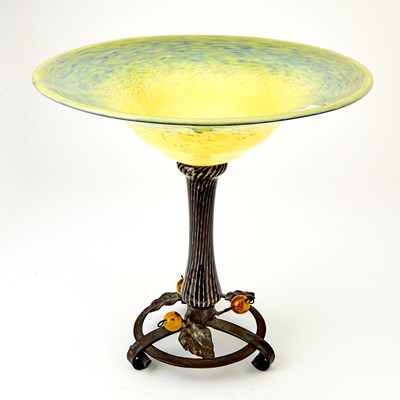 Lot 255 - Schneider Art Deco Blown Glass and Wrought Iron Centerpiece