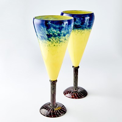 Lot 253 - Pair of Schneider Art Deco Blown Glass Vases